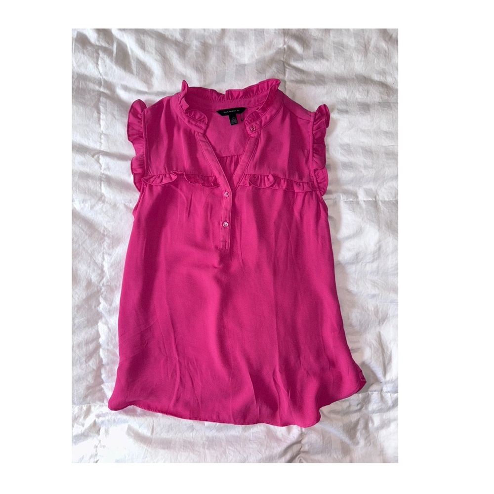 Sleeveless Ruffle Tank - Hot Pink